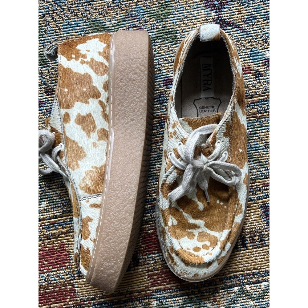 MYRA Women's Bag Cushy LtBrown Cow Hide Genuine Leather Sneakers Sz 8 Wallabies - Picture 2 of 7